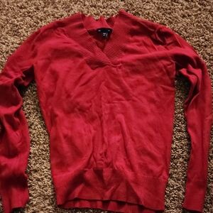 GAP Red V-Neck Sweater Lightweight Knit